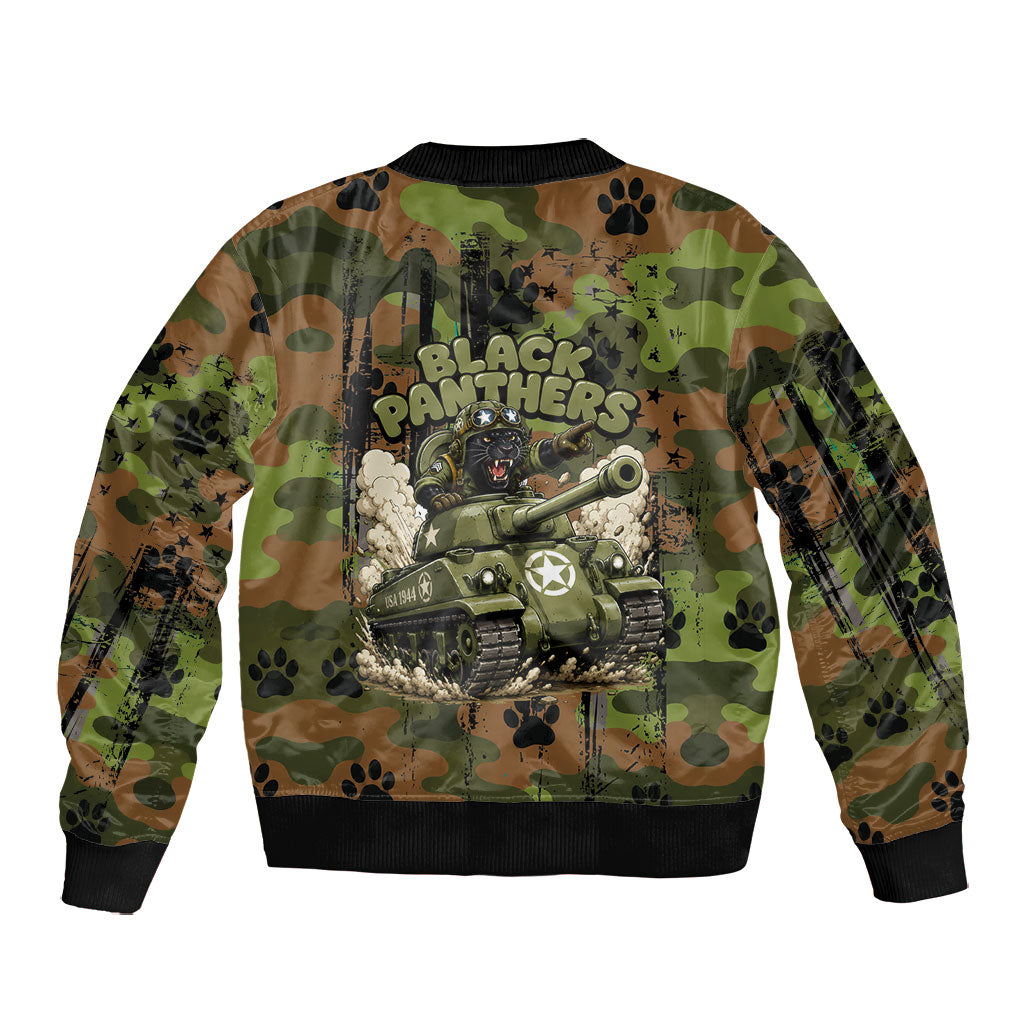 761st Tank Battalion African American Bomber Jacket Black Panthers Cartoon Mascot - Military History Camouflage Paw
