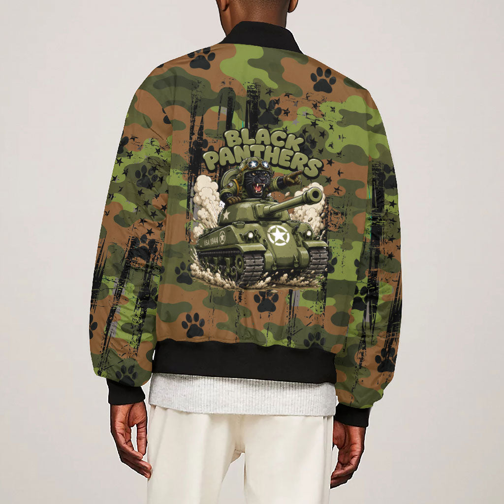 761st Tank Battalion African American Bomber Jacket Black Panthers Cartoon Mascot - Military History Camouflage Paw