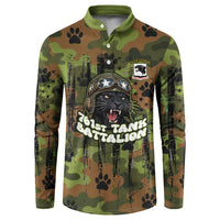 761st Tank Battalion African American Button Sweatshirt Black Panthers Cartoon Mascot - Military History Camouflage Paw