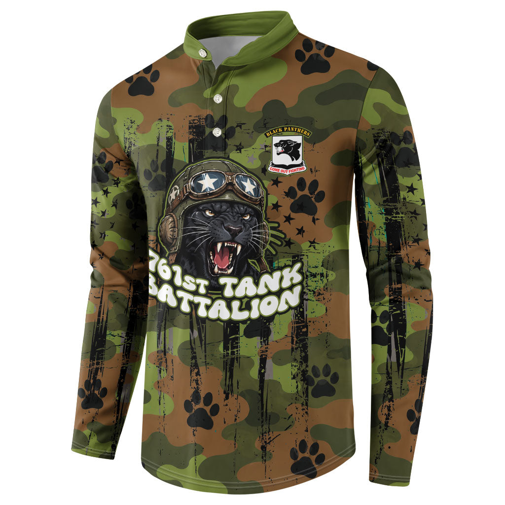 761st Tank Battalion African American Button Sweatshirt Black Panthers Cartoon Mascot - Military History Camouflage Paw