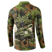 761st Tank Battalion African American Button Sweatshirt Black Panthers Cartoon Mascot - Military History Camouflage Paw