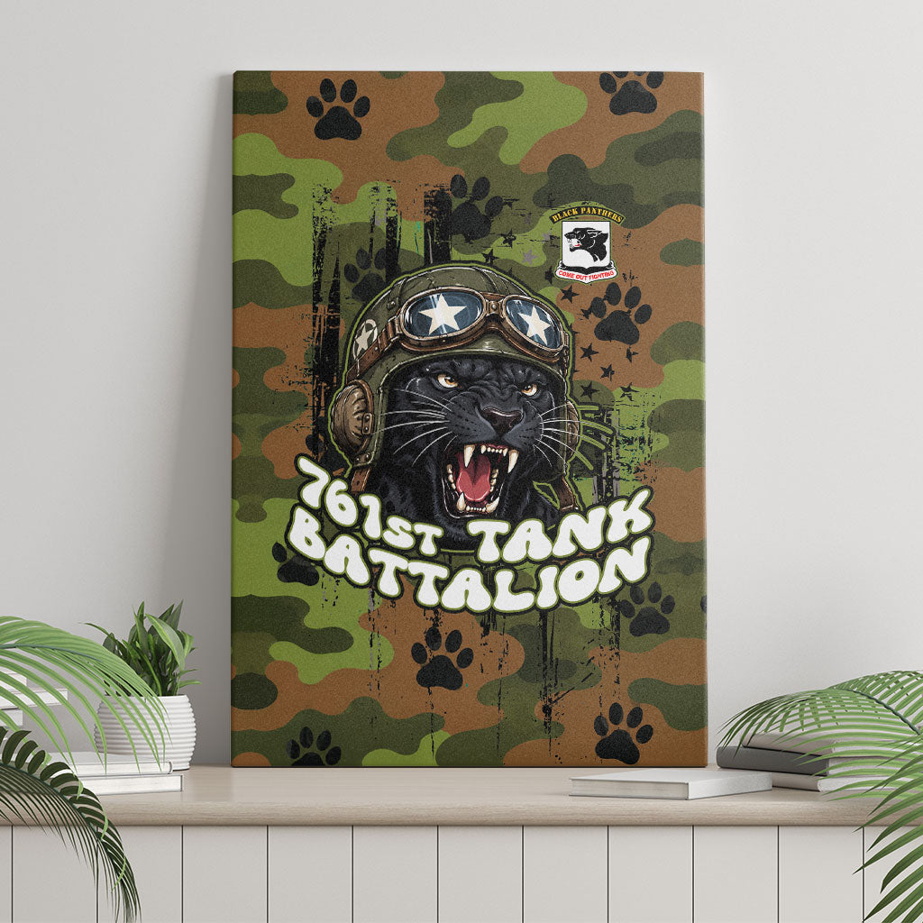 761st Tank Battalion African American Canvas Wall Art Black Panthers Cartoon Mascot - Military History Camouflage Paw