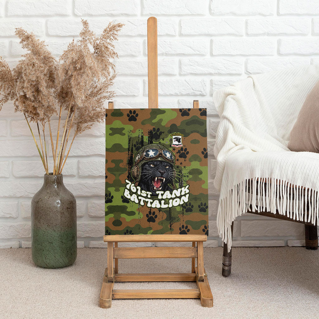 761st Tank Battalion African American Canvas Wall Art Black Panthers Cartoon Mascot - Military History Camouflage Paw