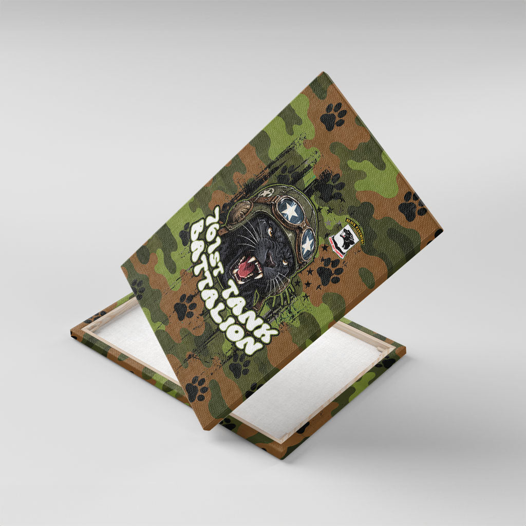 761st Tank Battalion African American Canvas Wall Art Black Panthers Cartoon Mascot - Military History Camouflage Paw