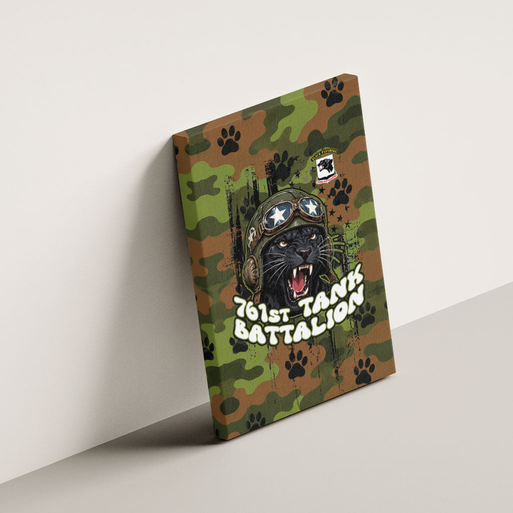 761st Tank Battalion African American Canvas Wall Art Black Panthers Cartoon Mascot - Military History Camouflage Paw