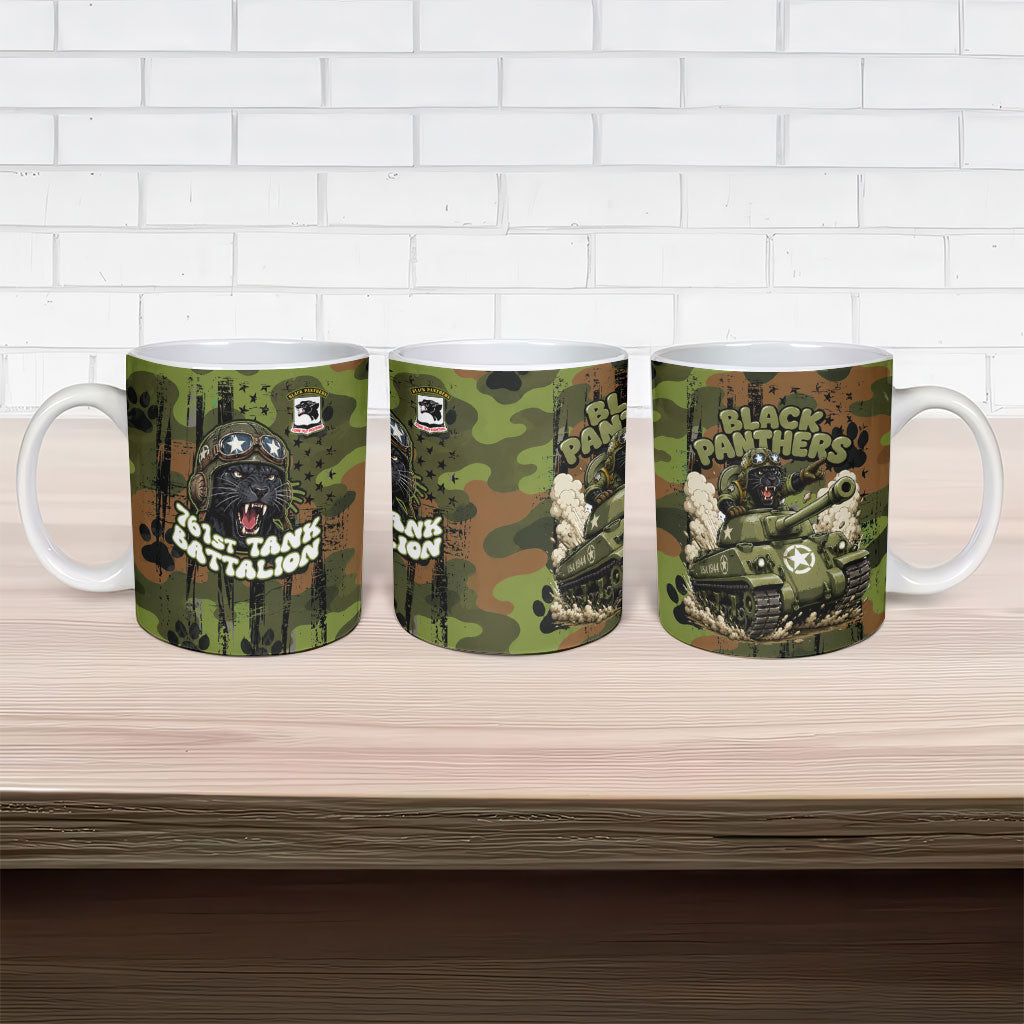 761st Tank Battalion African American Ceramic Mug Black Panthers Cartoon Mascot - Military History Camouflage Paw