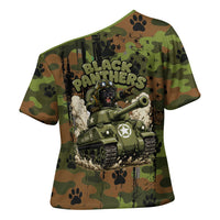 761st Tank Battalion African American Cross Shoulder Shirt Black Panthers Cartoon Mascot - Military History Camouflage Paw