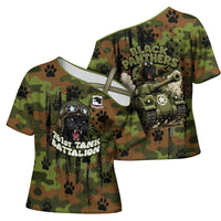 761st Tank Battalion African American Cross Shoulder Shirt Black Panthers Cartoon Mascot - Military History Camouflage Paw