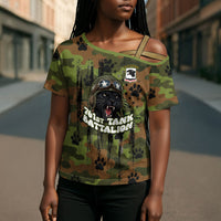 761st Tank Battalion African American Cross Shoulder Shirt Black Panthers Cartoon Mascot - Military History Camouflage Paw
