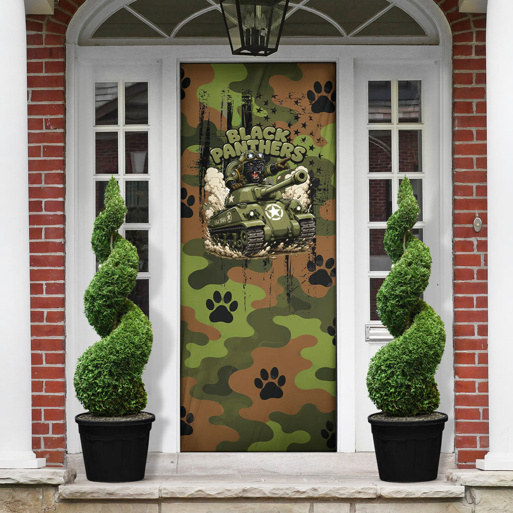 761st Tank Battalion African American Door Cover Black Panthers Cartoon Mascot - Military History Camouflage Paw