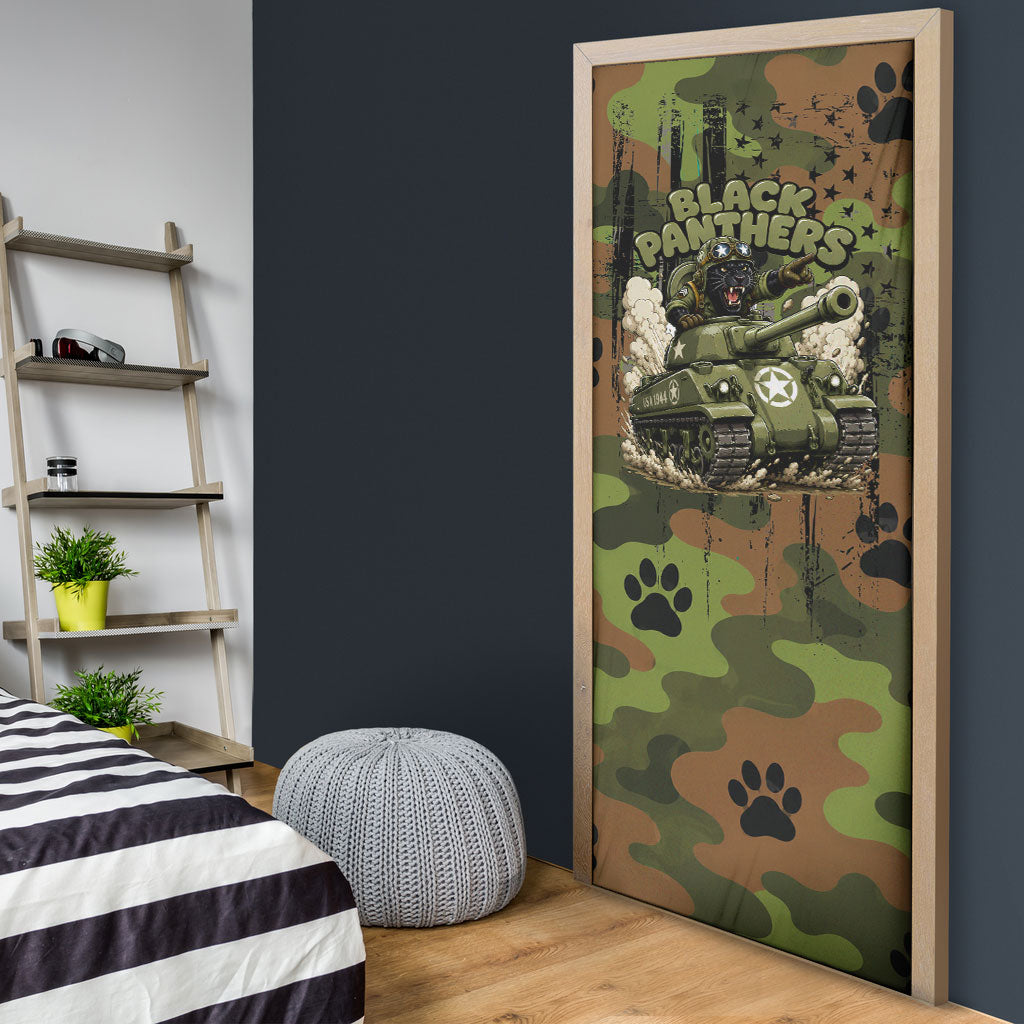 761st Tank Battalion African American Door Cover Black Panthers Cartoon Mascot - Military History Camouflage Paw