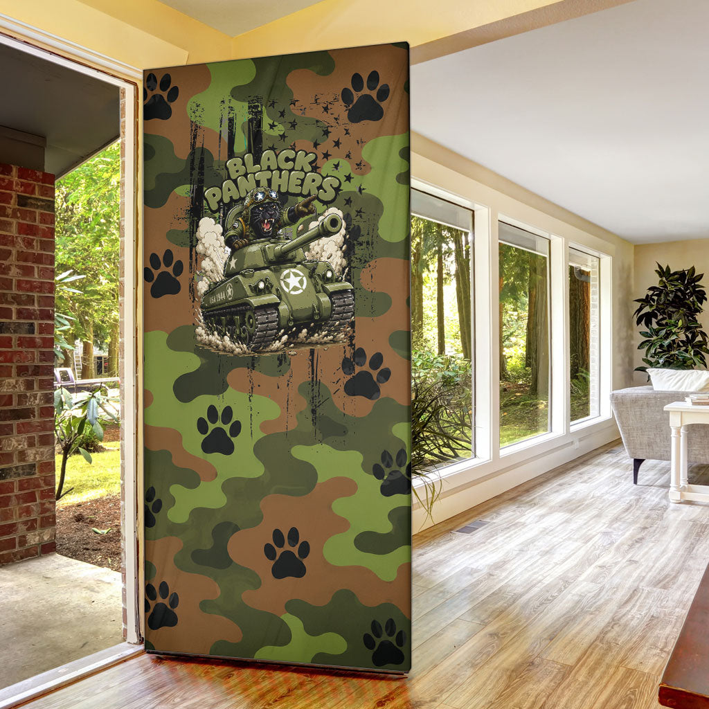 761st Tank Battalion African American Door Cover Black Panthers Cartoon Mascot - Military History Camouflage Paw