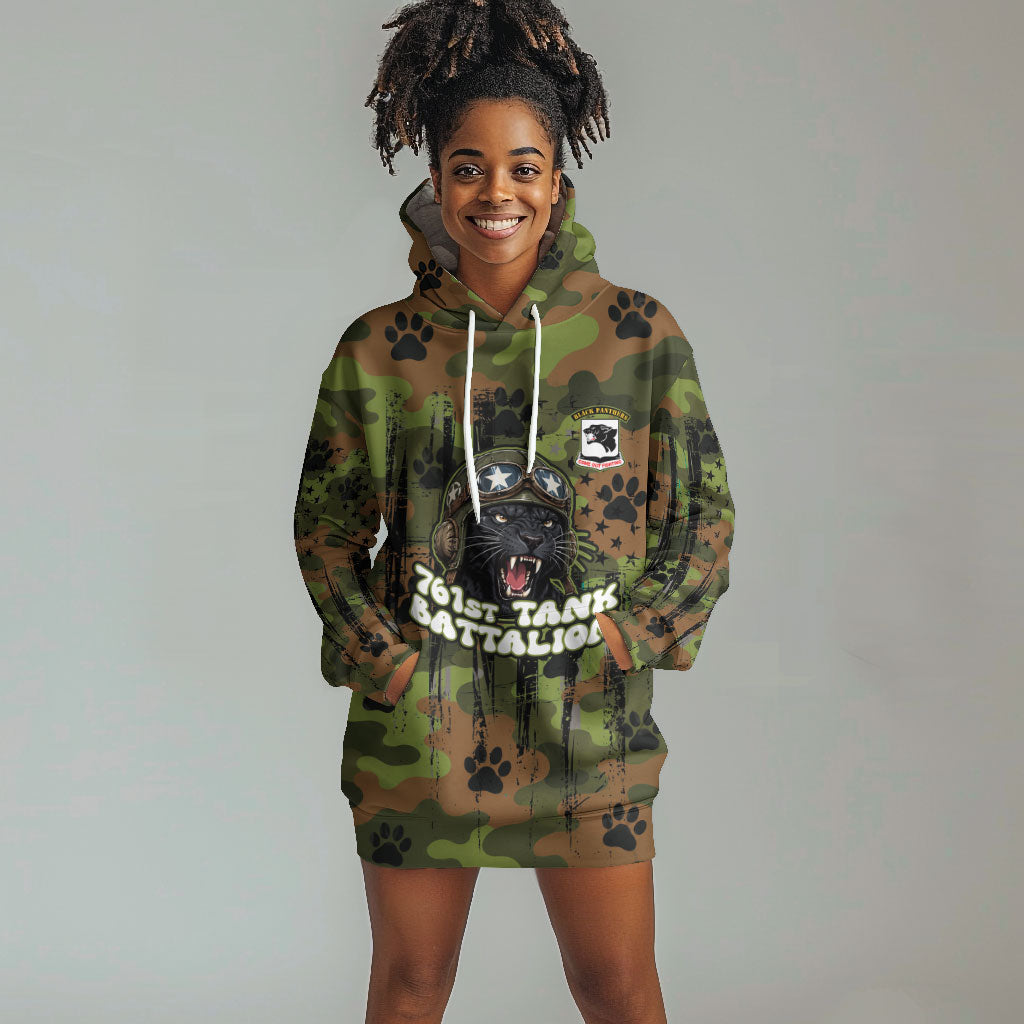 761st Tank Battalion African American Hoodie Dress Black Panthers Cartoon Mascot - Military History Camouflage Paw