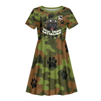 761st Tank Battalion African American Kid Short Sleeve Dress Black Panthers Cartoon Mascot - Military History Camouflage Paw
