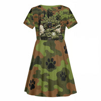 761st Tank Battalion African American Kid Short Sleeve Dress Black Panthers Cartoon Mascot - Military History Camouflage Paw