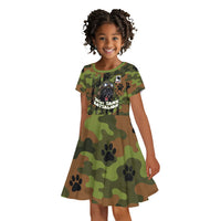 761st Tank Battalion African American Kid Short Sleeve Dress Black Panthers Cartoon Mascot - Military History Camouflage Paw