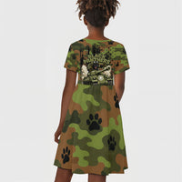 761st Tank Battalion African American Kid Short Sleeve Dress Black Panthers Cartoon Mascot - Military History Camouflage Paw