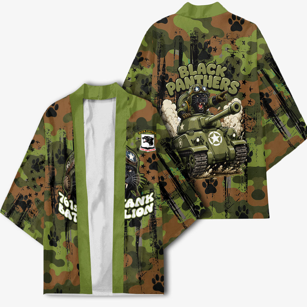 761st Tank Battalion African American Kimono Black Panthers Cartoon Mascot - Military History Camouflage Paw