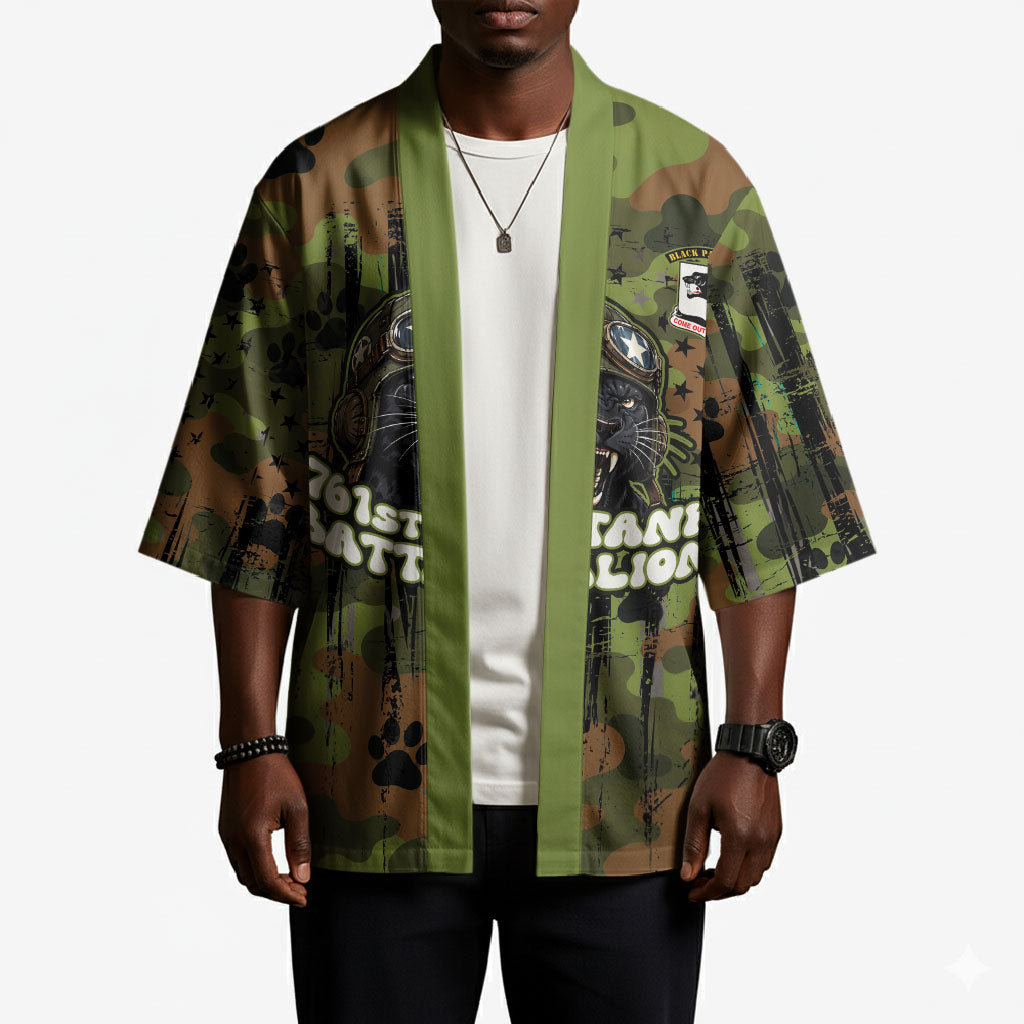 761st Tank Battalion African American Kimono Black Panthers Cartoon Mascot - Military History Camouflage Paw
