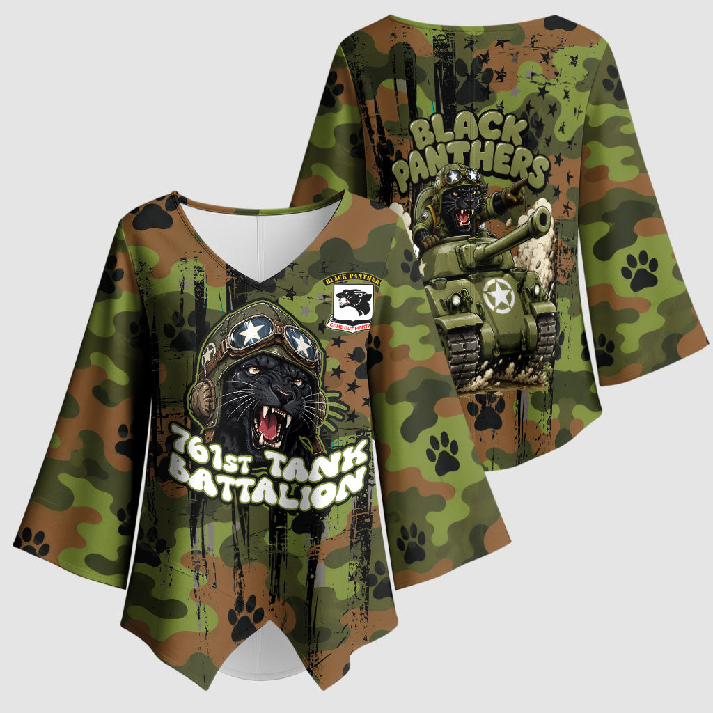 761st Tank Battalion African American Kimono Sleeve Blouse Black Panthers Cartoon Mascot - Military History Camouflage Paw