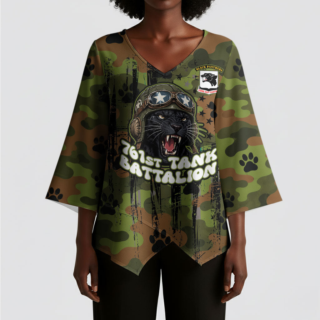 761st Tank Battalion African American Kimono Sleeve Blouse Black Panthers Cartoon Mascot - Military History Camouflage Paw