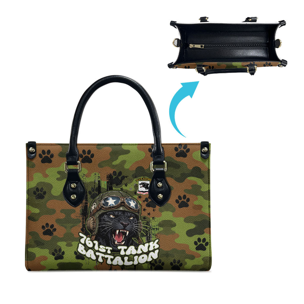 761st Tank Battalion African American Leather Bag Black Panthers Cartoon Mascot - Military History Camouflage Paw