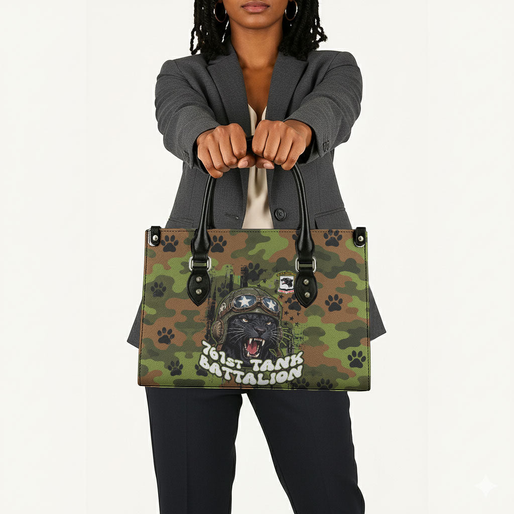 761st Tank Battalion African American Leather Bag Black Panthers Cartoon Mascot - Military History Camouflage Paw