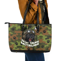 761st Tank Battalion African American Leather Tote Bag Black Panthers Cartoon Mascot - Military History Camouflage Paw