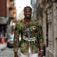 761st Tank Battalion African American Long Sleeve Button Shirt Black Panthers Cartoon Mascot - Military History Camouflage Paw