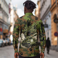 761st Tank Battalion African American Long Sleeve Button Shirt Black Panthers Cartoon Mascot - Military History Camouflage Paw