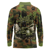 761st Tank Battalion African American Long Sleeve Polo Shirt Black Panthers Cartoon Mascot - Military History Camouflage Paw