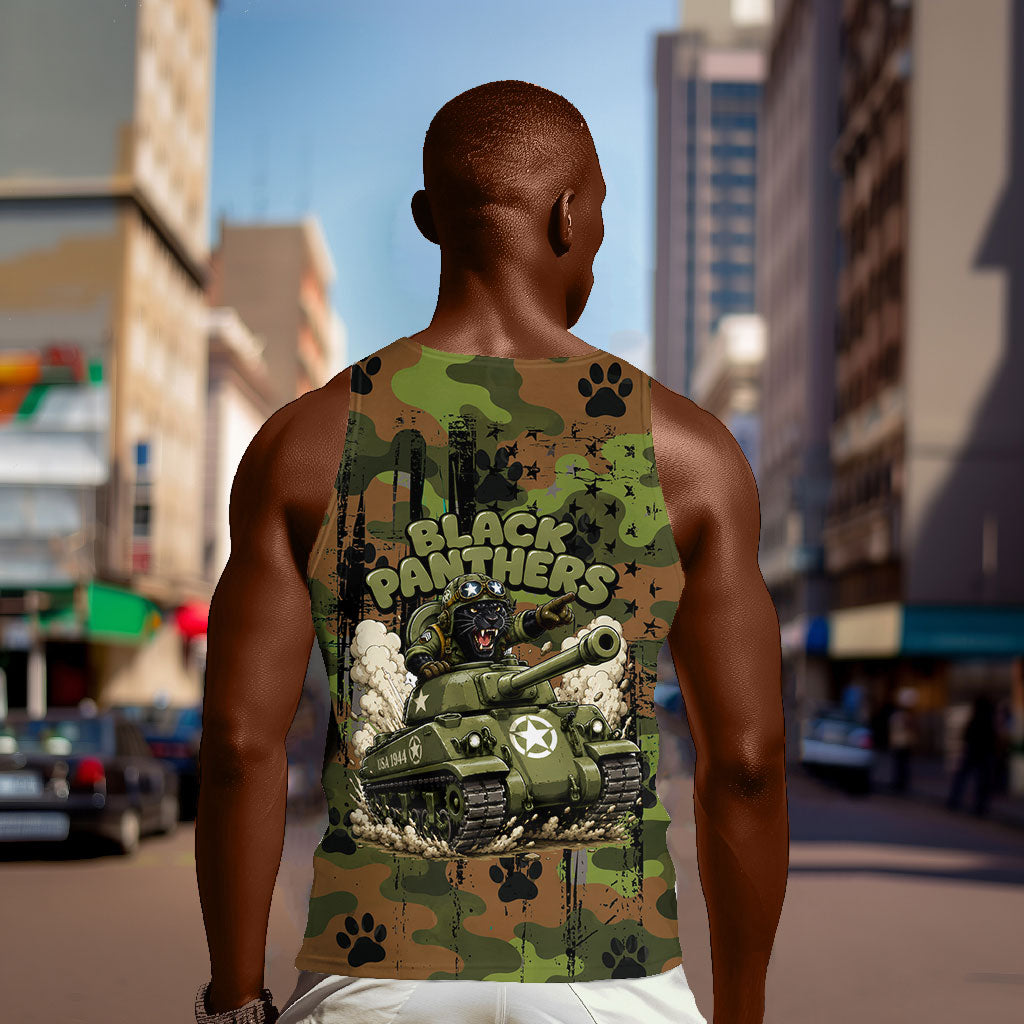 761st Tank Battalion African American Men Tank Top Black Panthers Cartoon Mascot - Military History Camouflage Paw