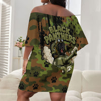761st Tank Battalion African American Off Shoulder Short Dress Black Panthers Cartoon Mascot - Military History Camouflage Paw