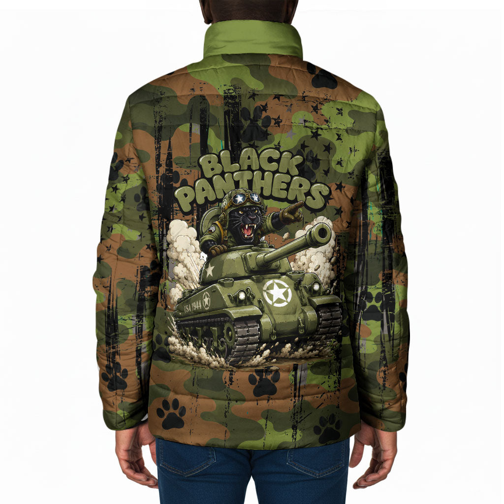 761st Tank Battalion African American Padded Jacket Black Panthers Cartoon Mascot - Military History Camouflage Paw