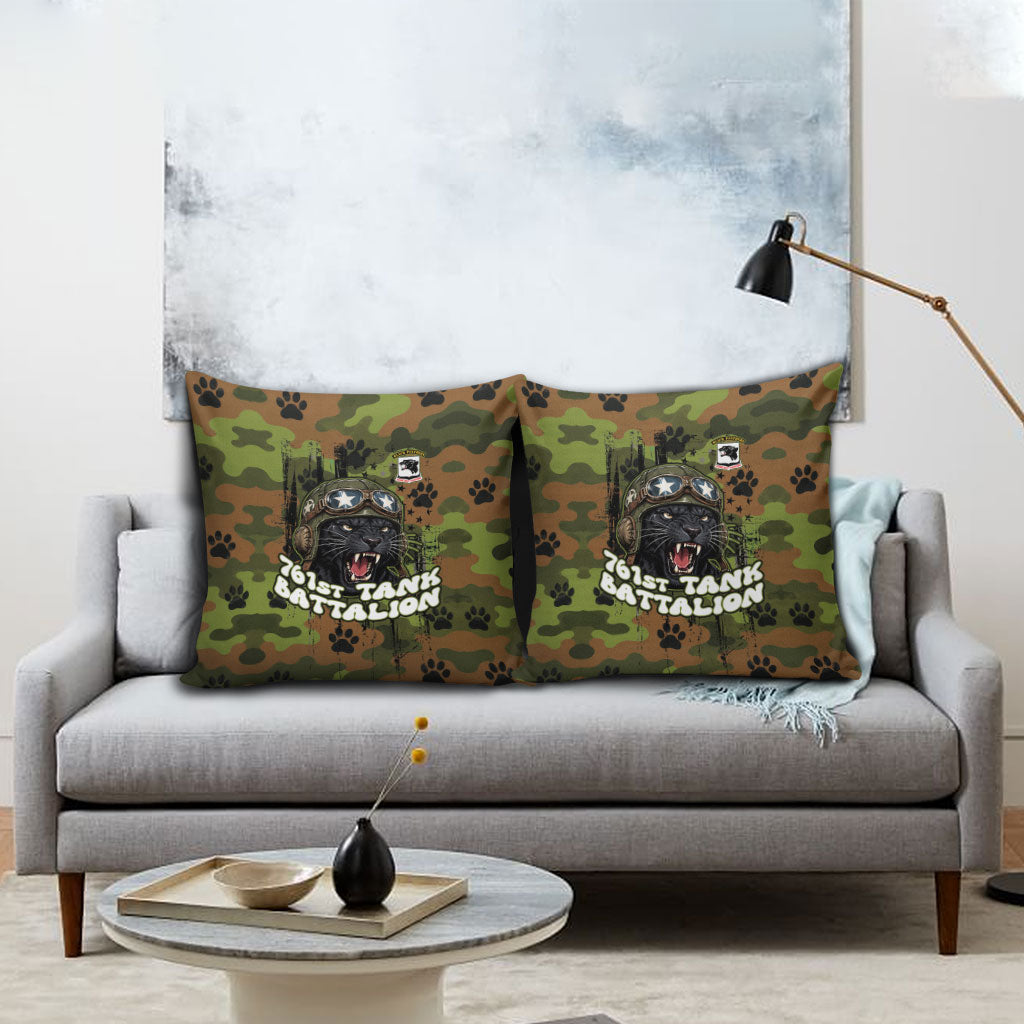 761st Tank Battalion African American Pillow Cover Black Panthers Cartoon Mascot - Military History Camouflage Paw