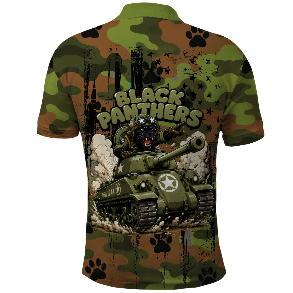 761st Tank Battalion African American Polo Shirt Black Panthers Cartoon Mascot - Military History Camouflage Paw