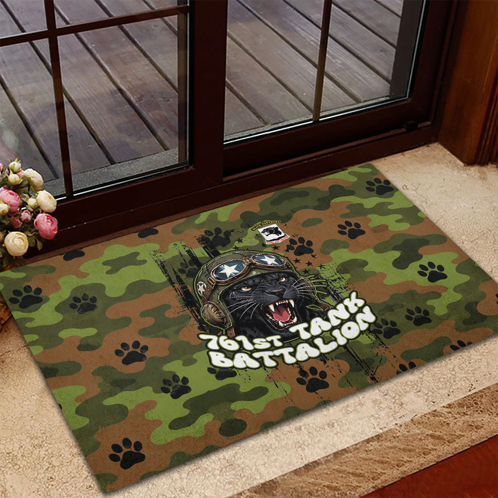 761st Tank Battalion African American Rubber Doormat Black Panthers Cartoon Mascot - Military History Camouflage Paw