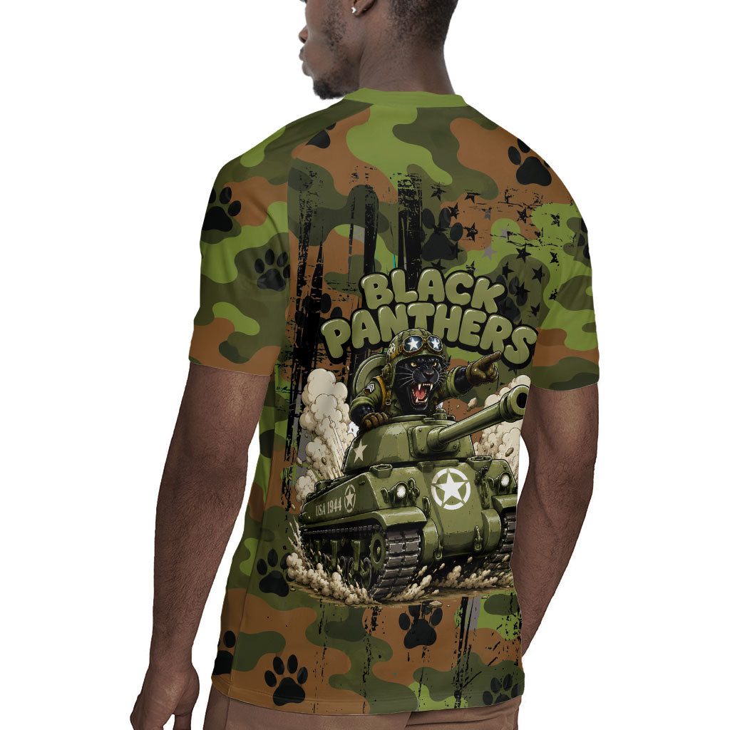 761st Tank Battalion African American Rugby Jersey Black Panthers Cartoon Mascot - Military History Camouflage Paw
