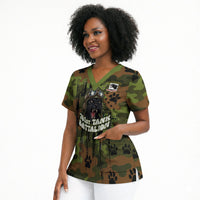 761st Tank Battalion African American Scrub Top Black Panthers Cartoon Mascot - Military History Camouflage Paw