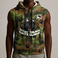 761st Tank Battalion African American Sleeveless Zip Hoodie Black Panthers Cartoon Mascot - Military History Camouflage Paw