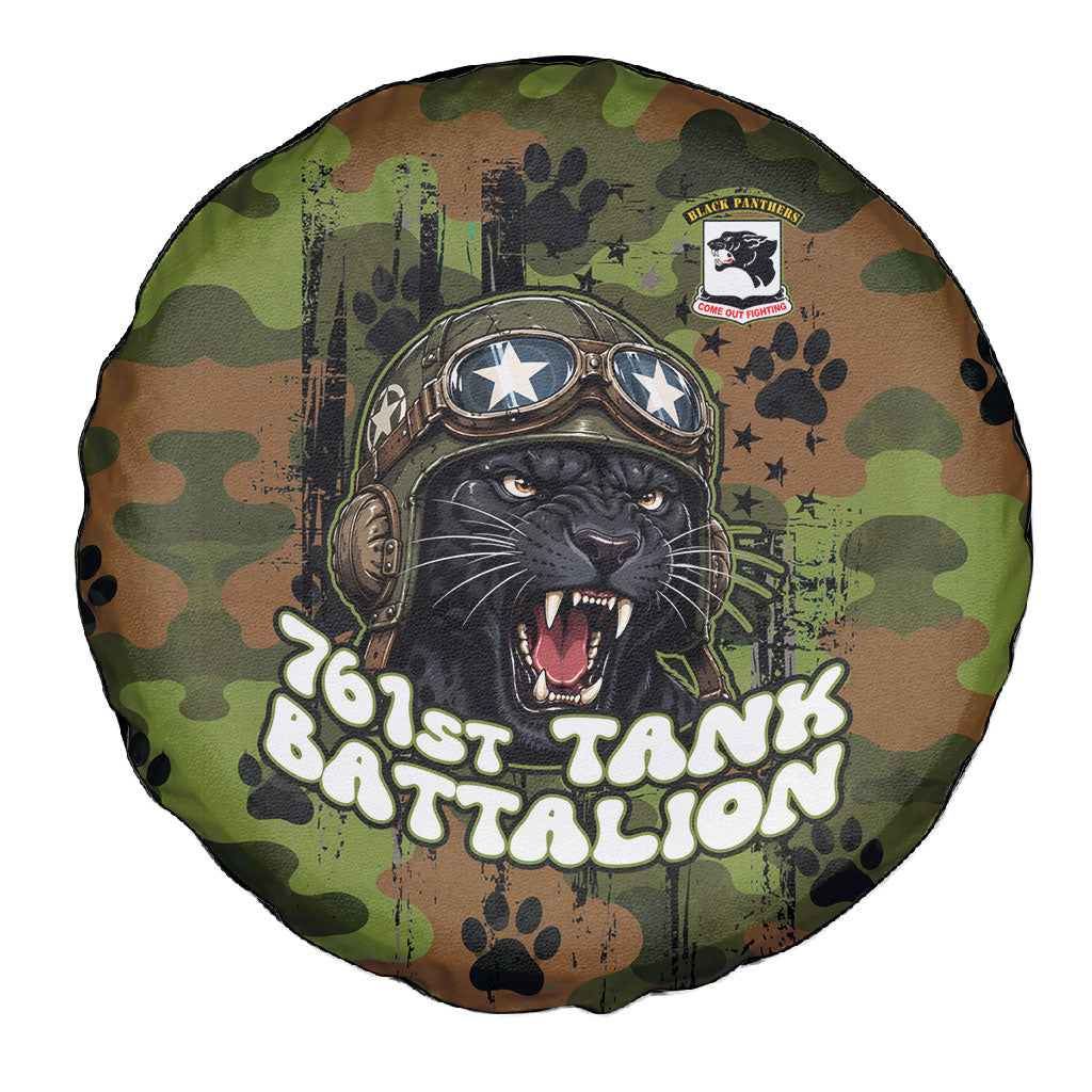 761st Tank Battalion African American Spare Tire Cover Black Panthers Cartoon Mascot - Military History Camouflage Paw