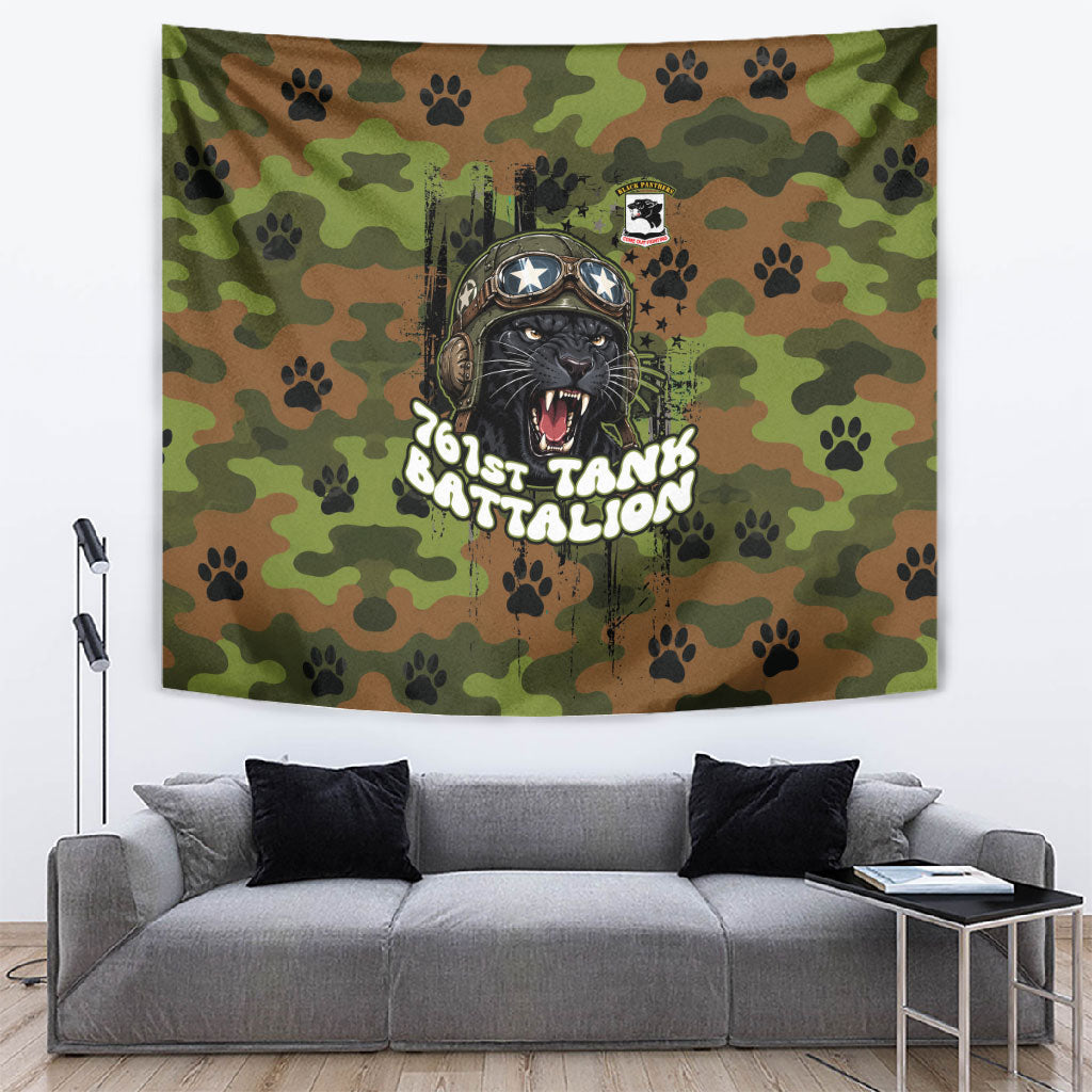 761st Tank Battalion African American Tapestry Black Panthers Cartoon Mascot - Military History Camouflage Paw