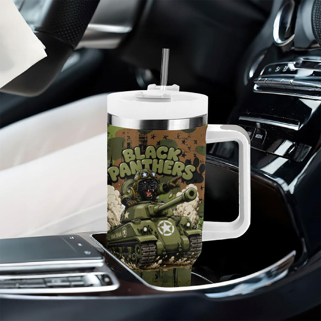 761st Tank Battalion African American Tumbler With Handle Black Panthers Cartoon Mascot - Military History Camouflage Paw