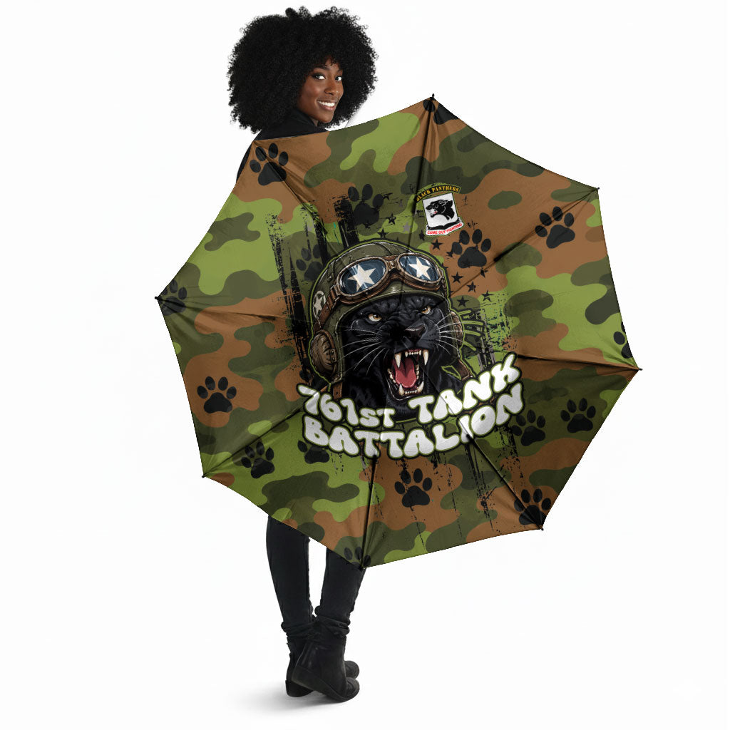 761st Tank Battalion African American Umbrella Black Panthers Cartoon Mascot - Military History Camouflage Paw