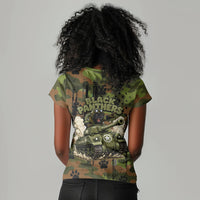 761st Tank Battalion African American Women V-Neck T-Shirt Black Panthers Cartoon Mascot - Military History Camouflage Paw