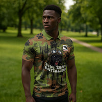 761st Tank Battalion African American Zipper Polo Shirt Black Panthers Cartoon Mascot - Military History Camouflage Paw