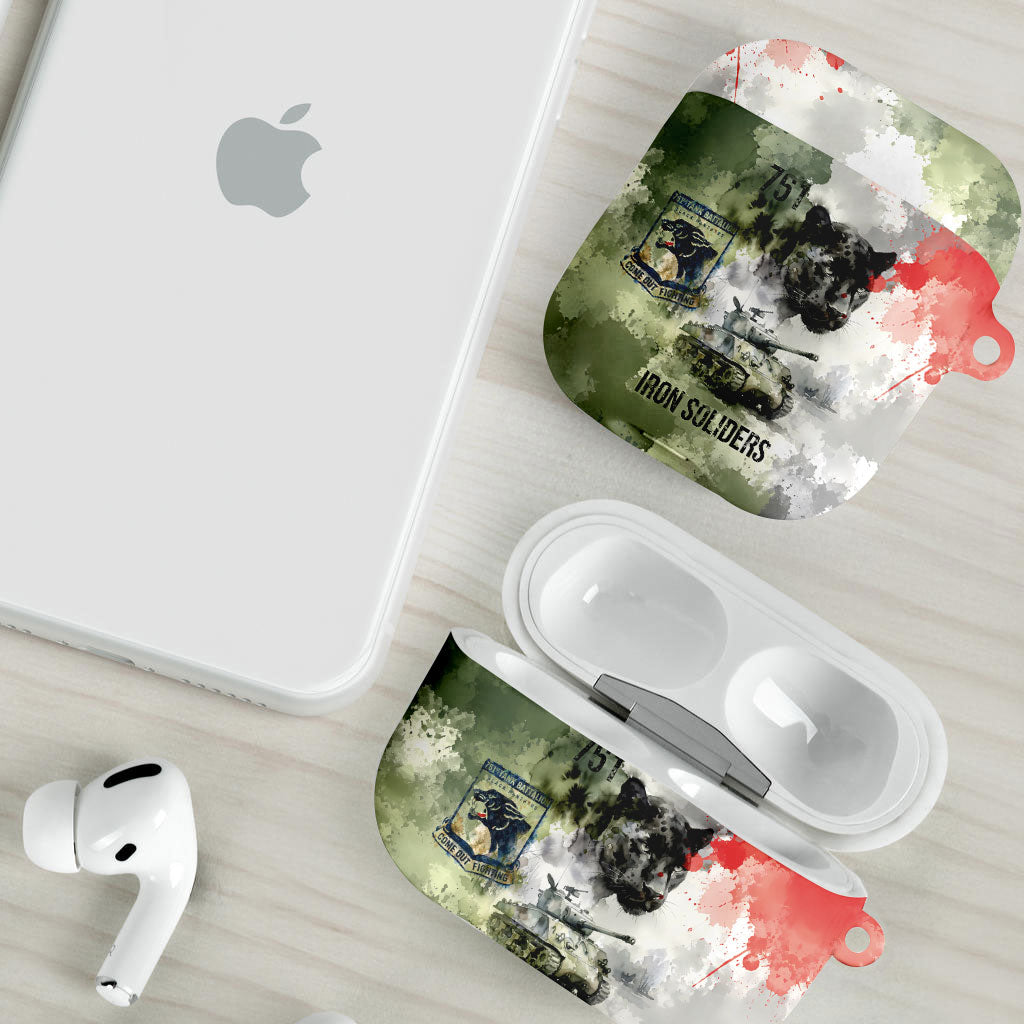 761st Tank Battalion AirPods Case Black Panthers - Come Out Fighting - Military Watercolor