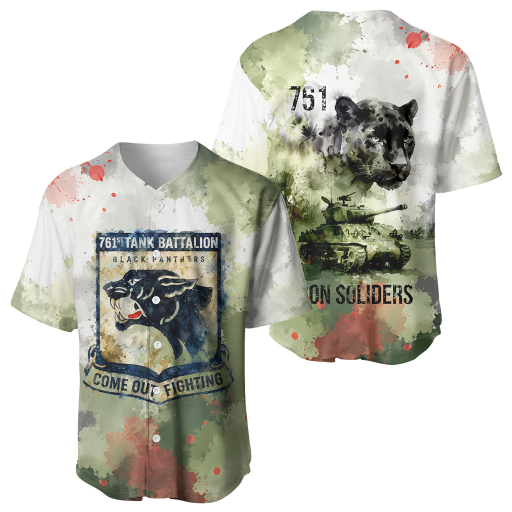 761st Tank Battalion Baseball Jersey Black Panthers - Come Out Fighting - Military Watercolor