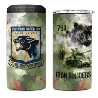 761st Tank Battalion 4 in 1 Can Cooler Tumbler Black Panthers - Come Out Fighting - Military Watercolor