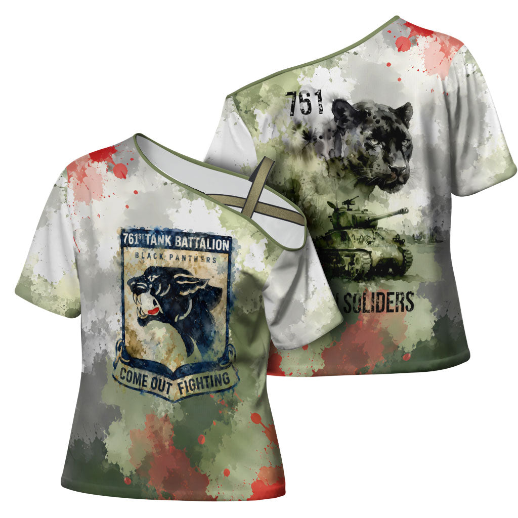 761st Tank Battalion Cross Shoulder Shirt Black Panthers - Come Out Fighting - Military Watercolor